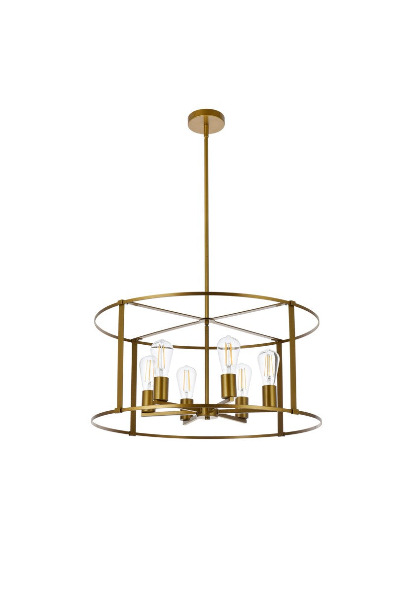 6 Lights Pendant In Brass