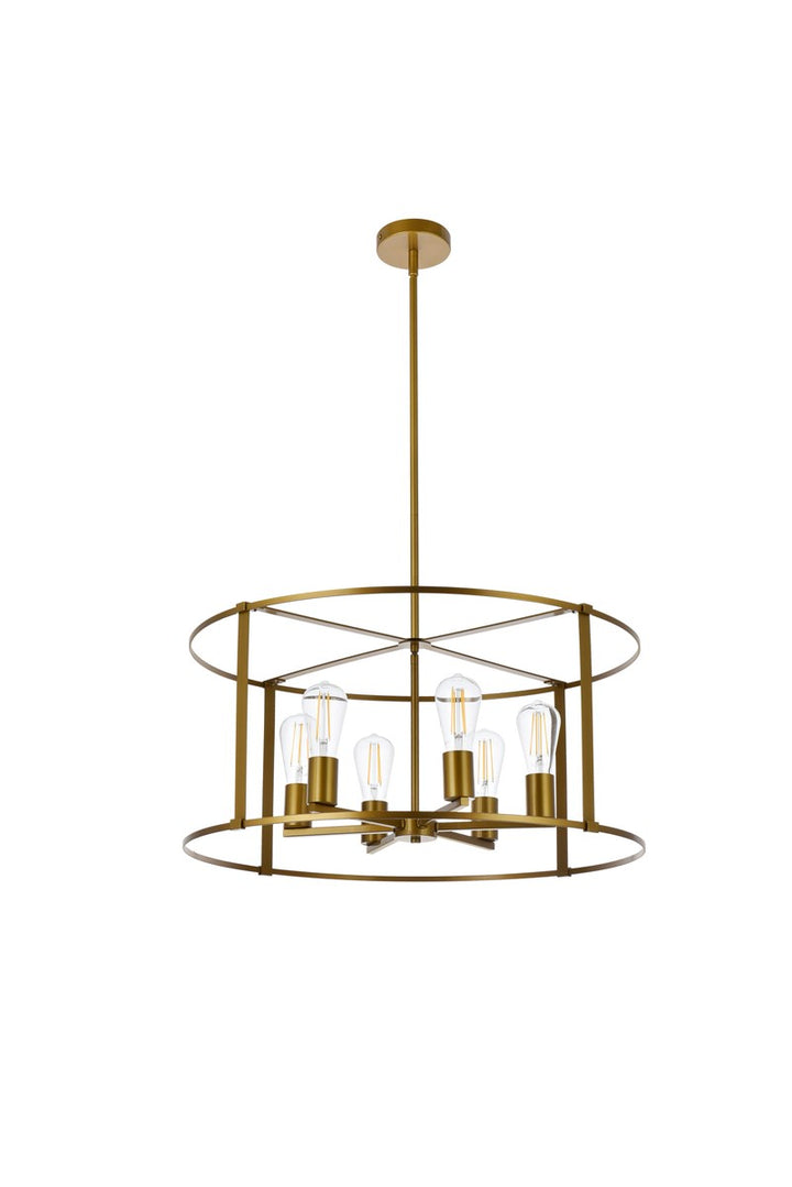 6 Lights Pendant In Brass