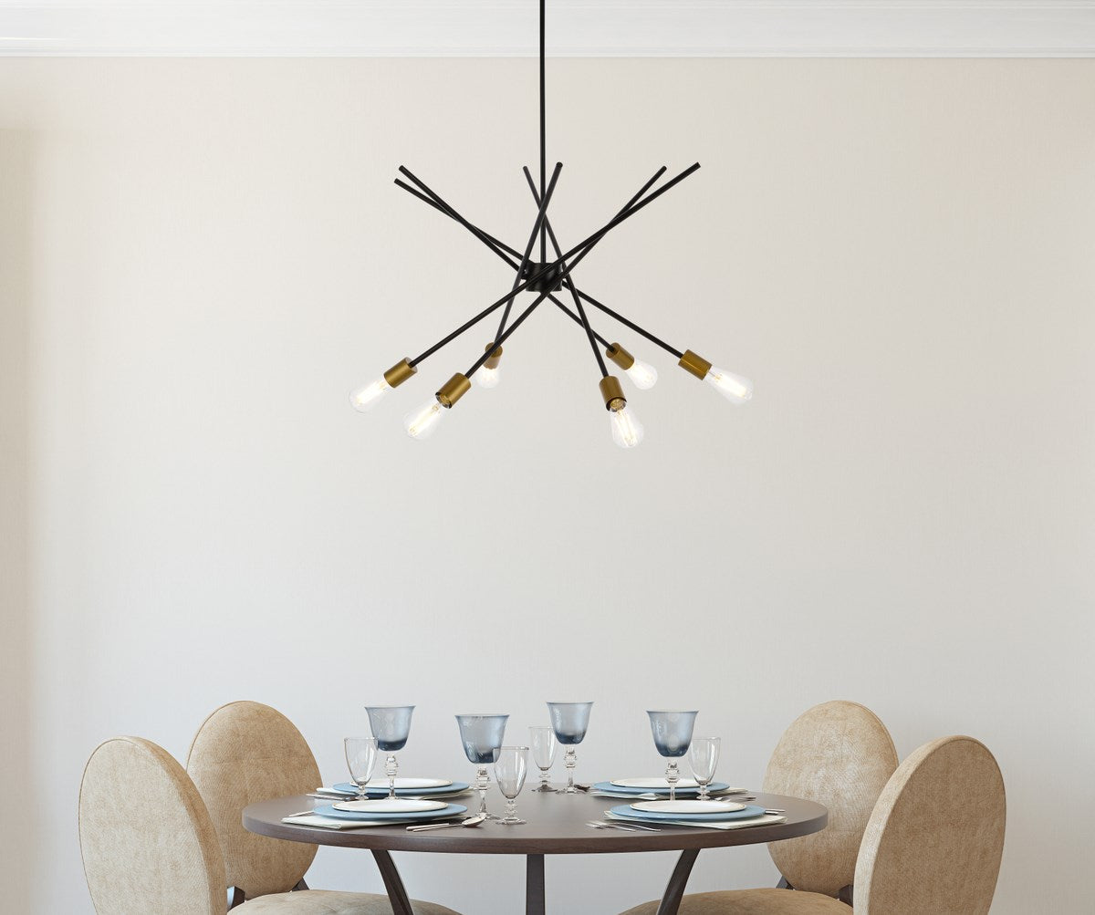 6 Lights Pendant In Black With Brass