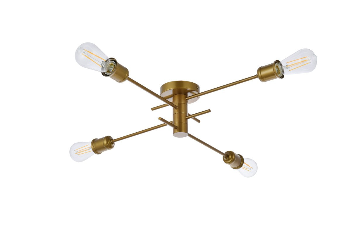 4 Lights Flush Mount In Brass