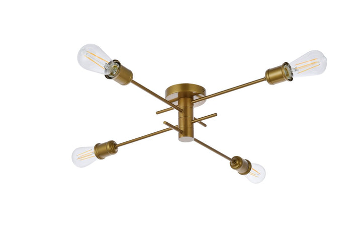 4 Lights Flush Mount In Brass