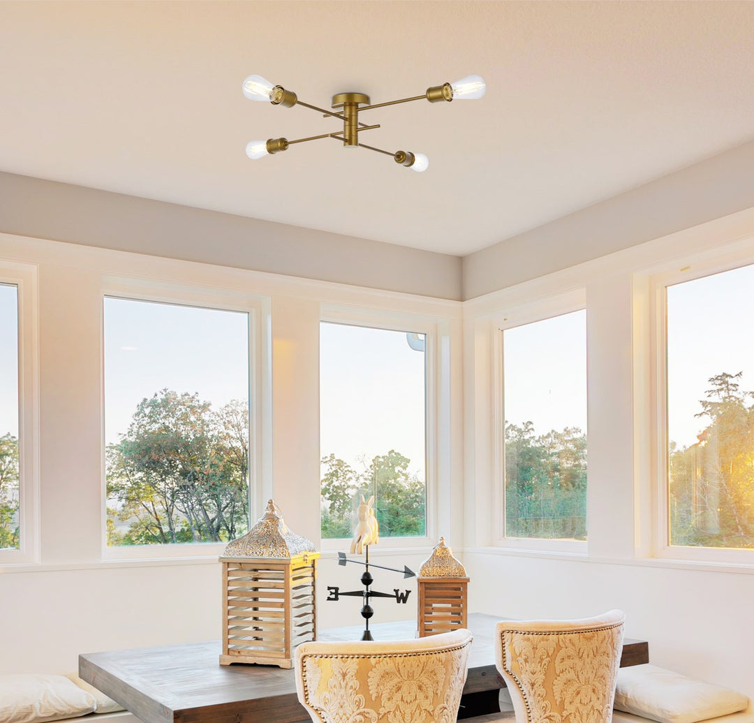 4 Lights Flush Mount In Brass