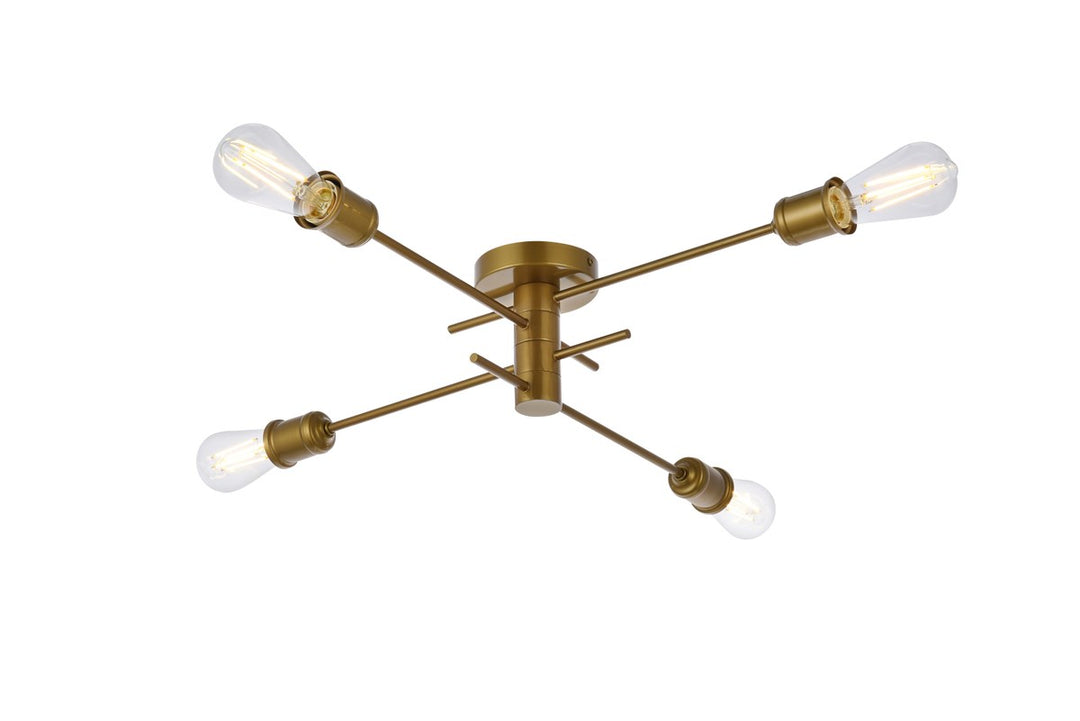 4 Lights Flush Mount In Brass