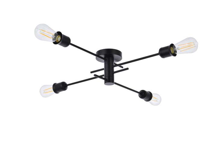 4 Lights Flush Mount In Black