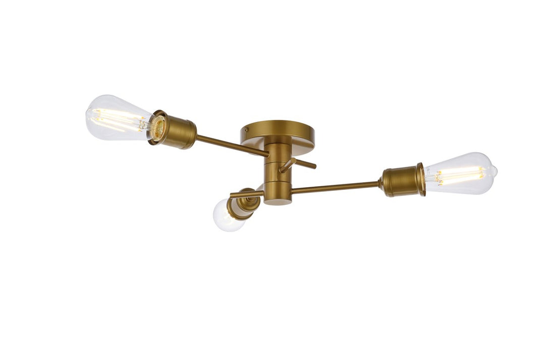 3 Lights Flush Mount In Brass by Living District