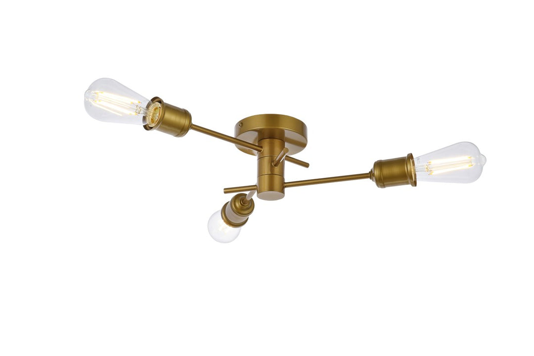 3 Lights Flush Mount In Brass