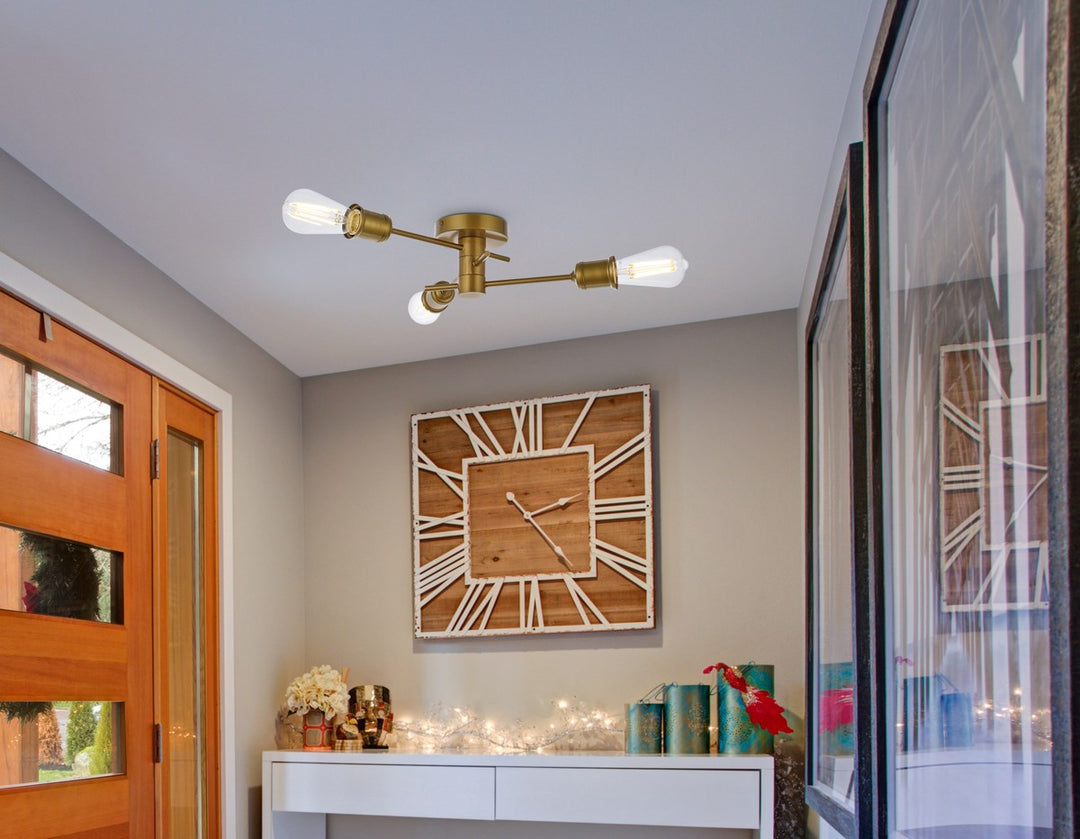 3 Lights Flush Mount In Brass