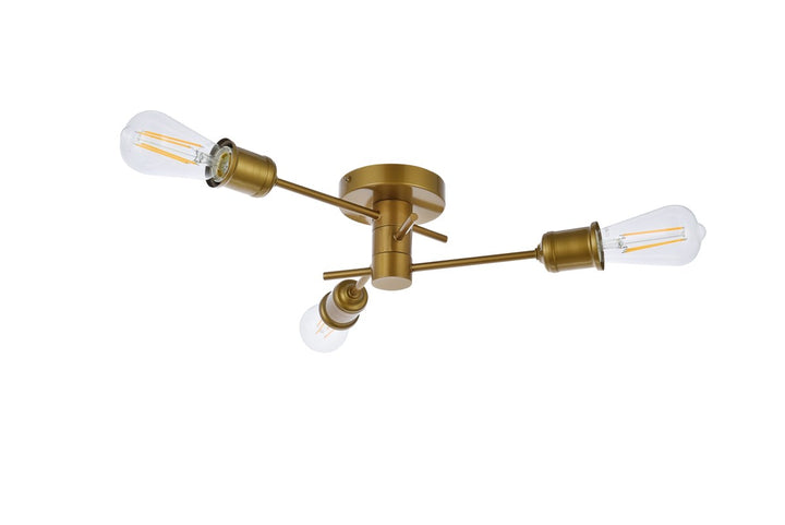 3 Lights Flush Mount In Brass