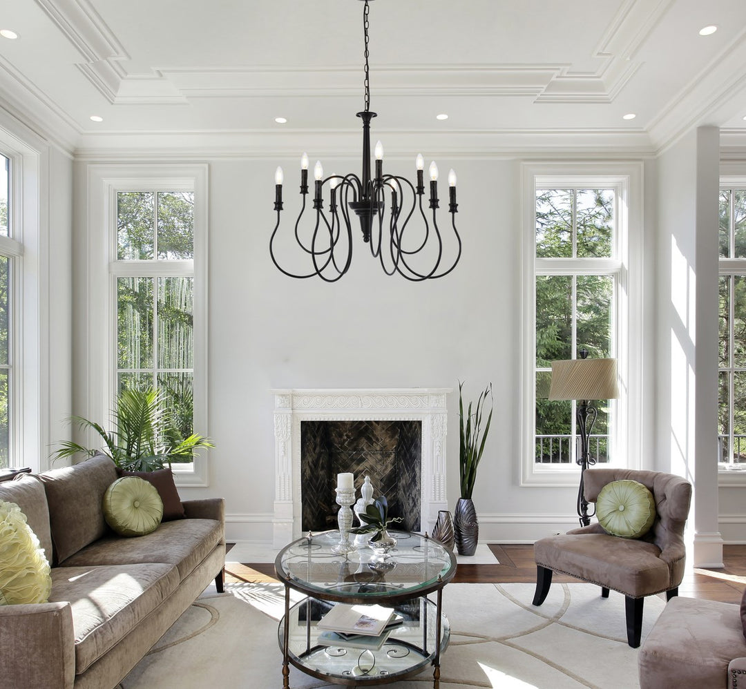 9 Lights Pendant In Black