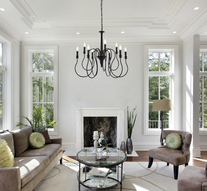 9 Lights Pendant In Black
