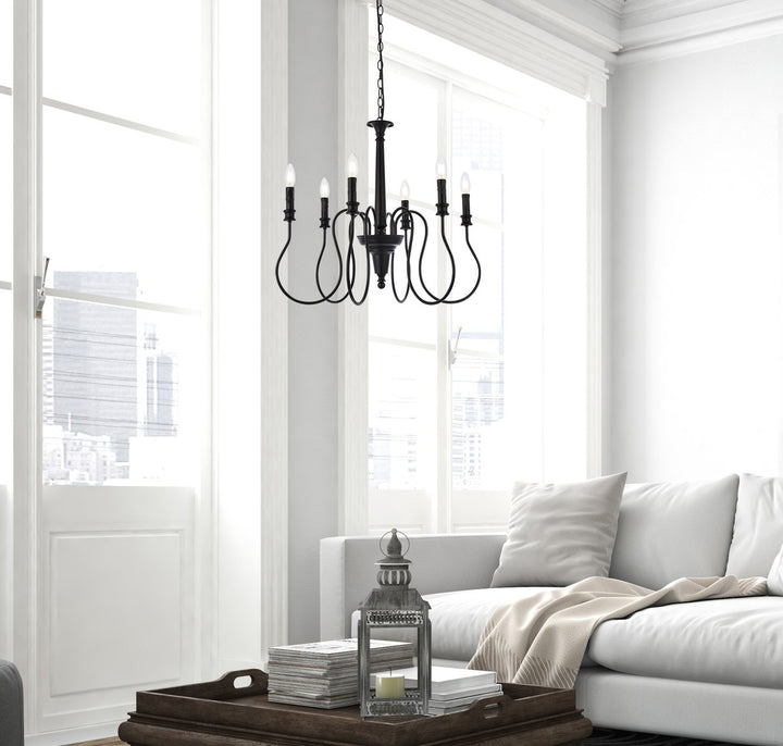 6 Lights Pendant In Black