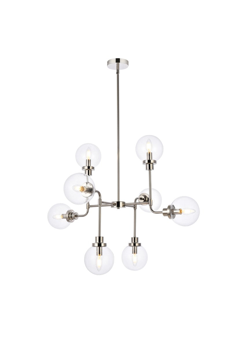 8 lights pendant in polished nickel with clear shade by Living District