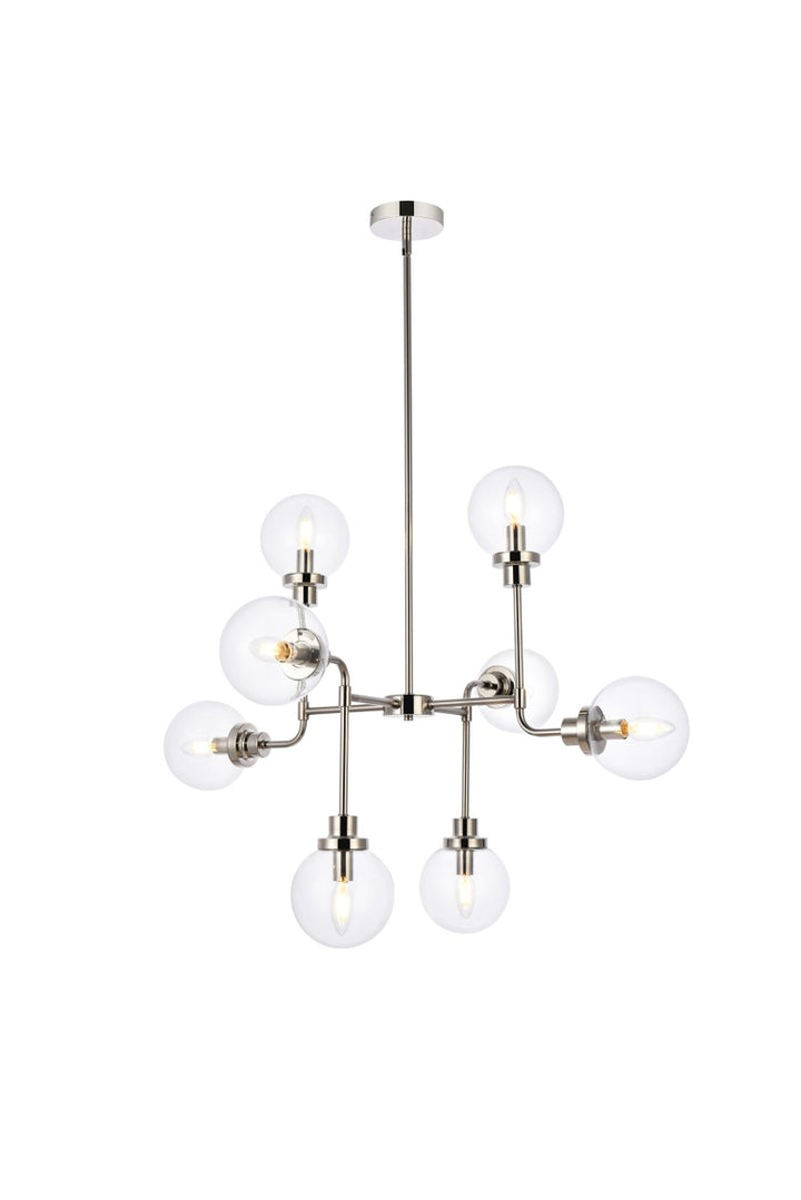 8 lights pendant in polished nickel with clear shade by Living District
