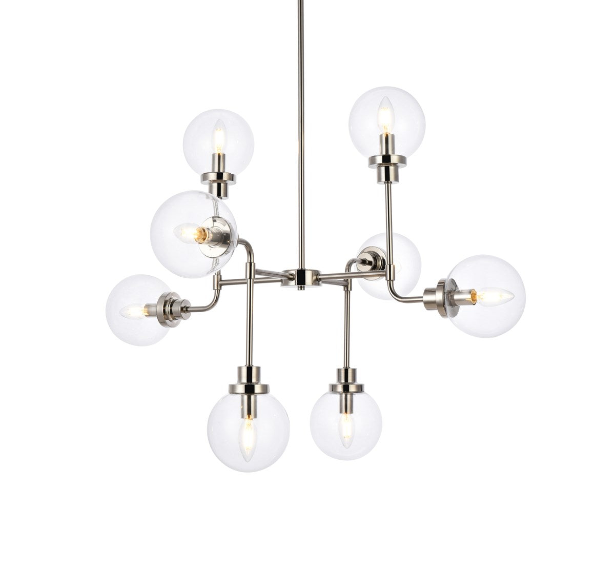 8 lights pendant in polished nickel with clear shade