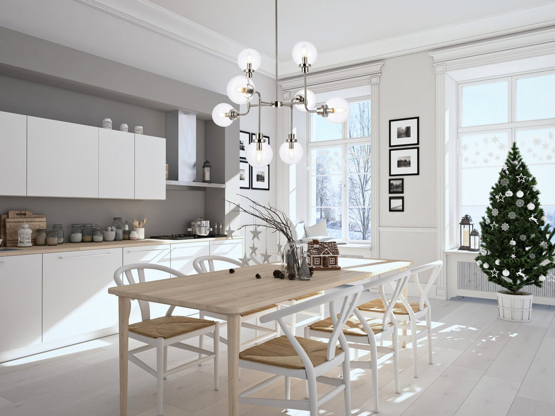 8 lights pendant in polished nickel with clear shade