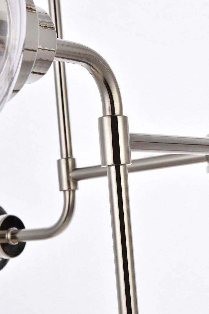 8 lights pendant in polished nickel with clear shade