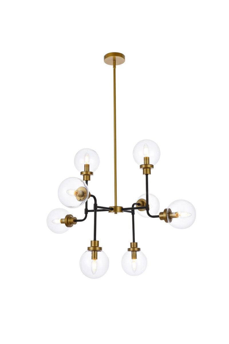 8 Lights Pendant In Black With Brass With Clear Shade by Living District