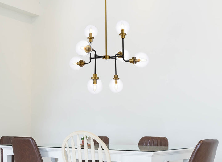 8 Lights Pendant In Black With Brass With Clear Shade