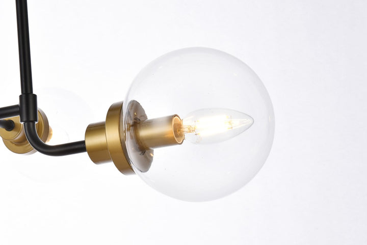 8 Lights Pendant In Black With Brass With Clear Shade