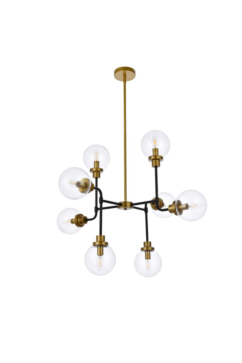 8 Lights Pendant In Black With Brass With Clear Shade