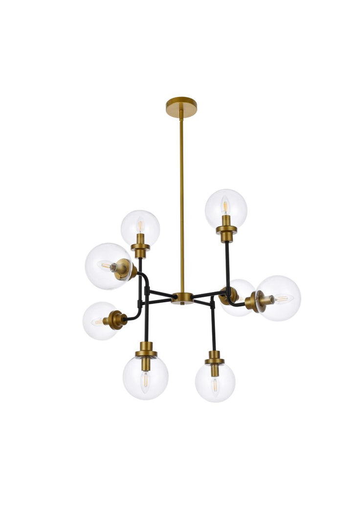 8 Lights Pendant In Black With Brass With Clear Shade