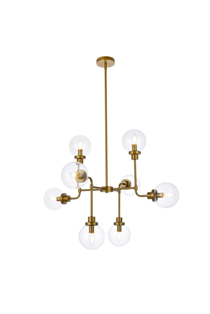 8 Lights Pendant In Brass With Clear Shade by Living District