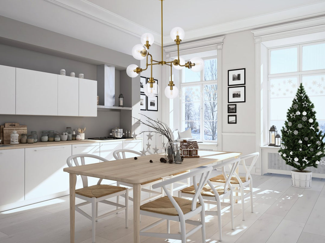 8 Lights Pendant In Brass With Clear Shade