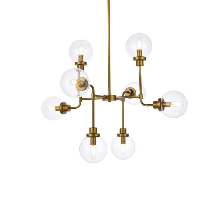 8 Lights Pendant In Brass With Clear Shade