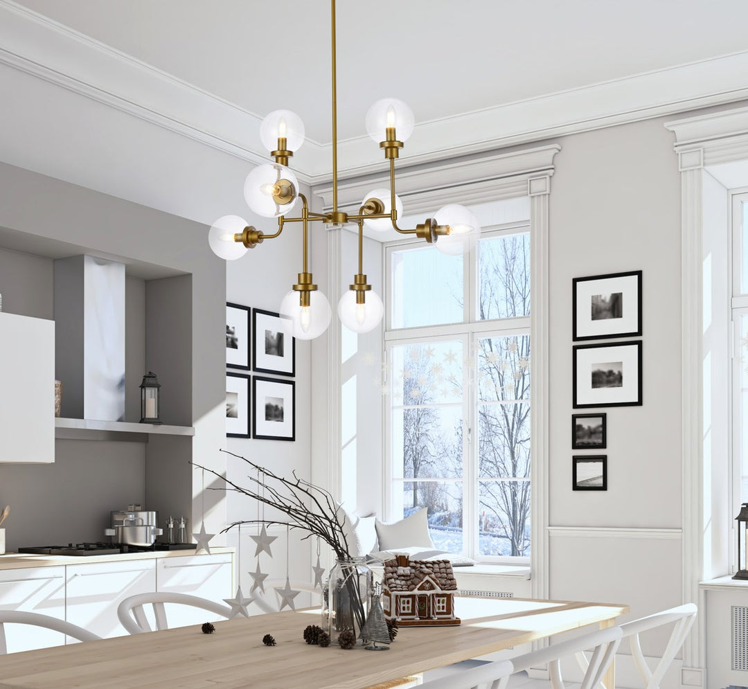 8 Lights Pendant In Brass With Clear Shade