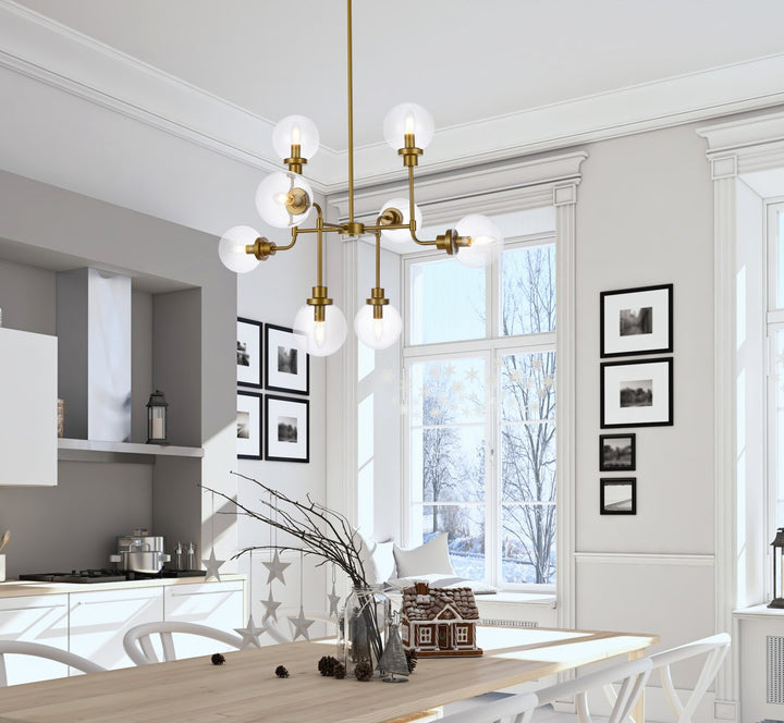 8 Lights Pendant In Brass With Clear Shade