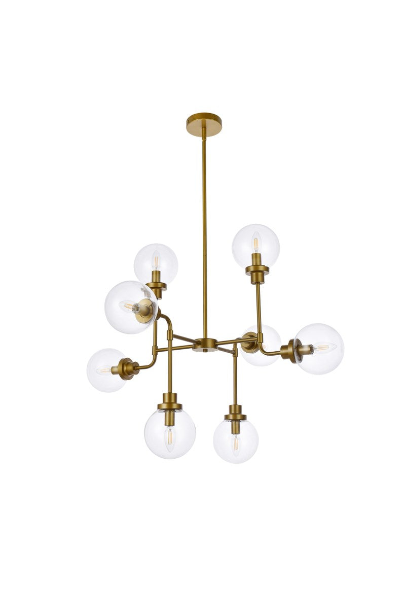 8 Lights Pendant In Brass With Clear Shade