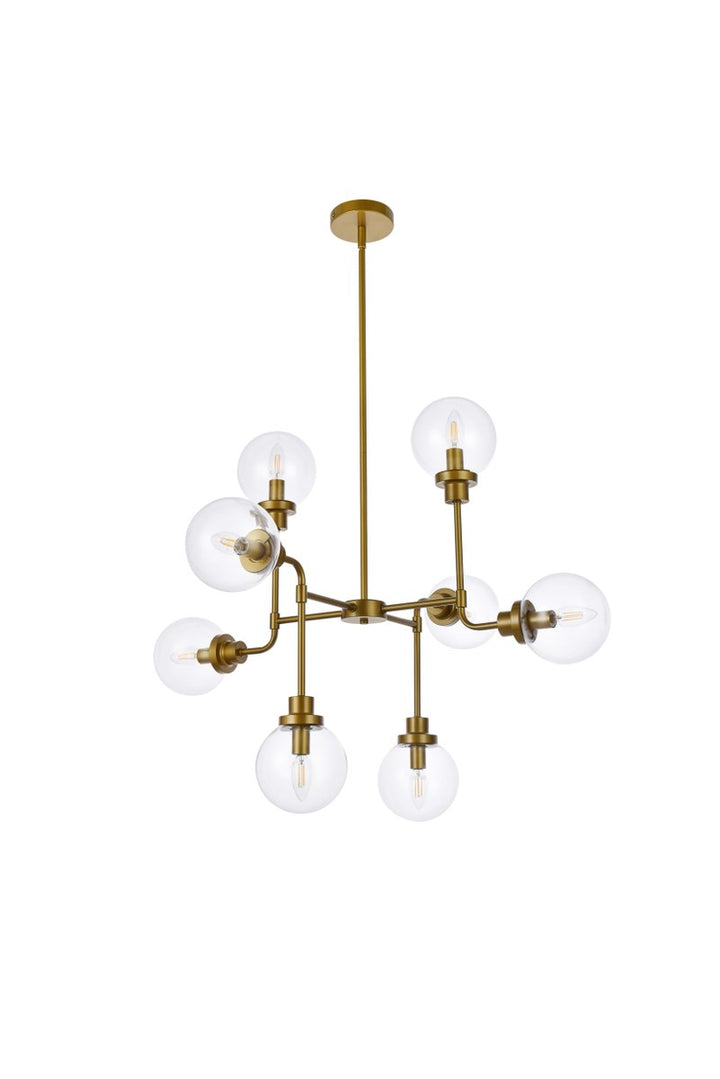 8 Lights Pendant In Brass With Clear Shade