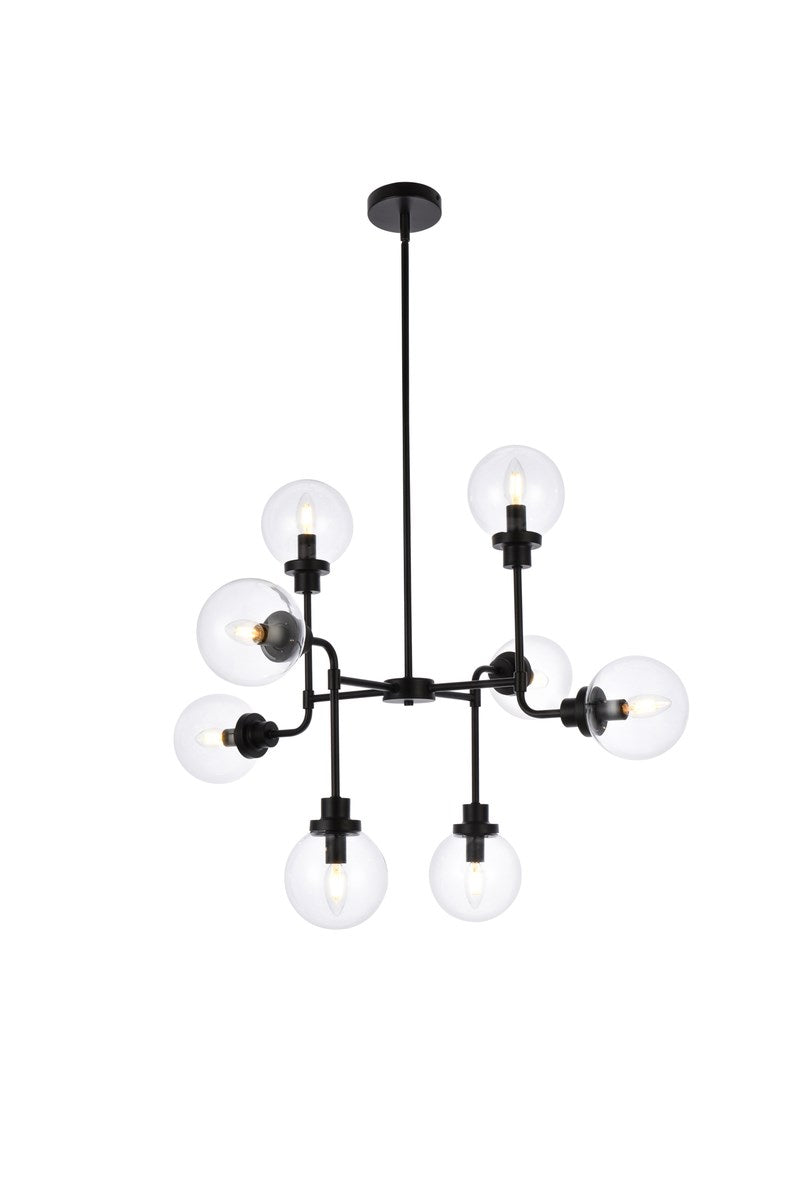 8 Lights Pendant In Black With Clear Shade by Living District