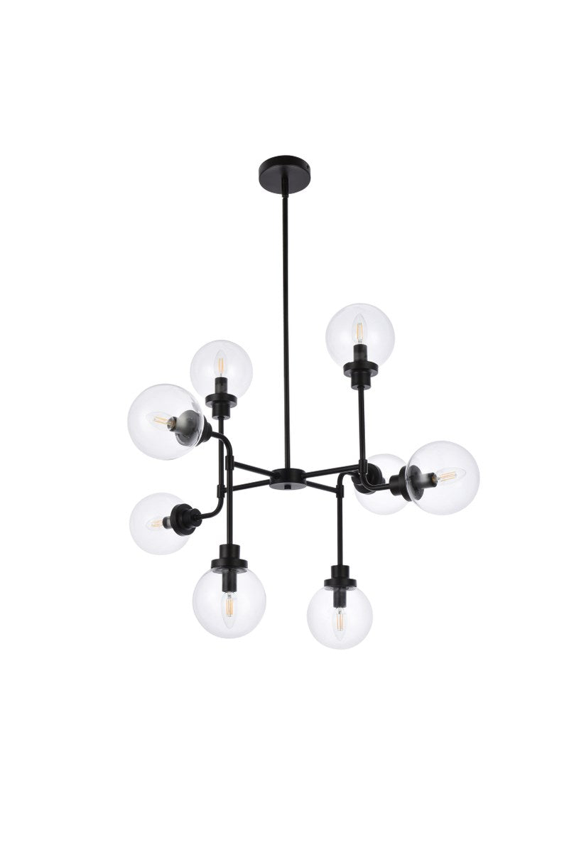 8 Lights Pendant In Black With Clear Shade