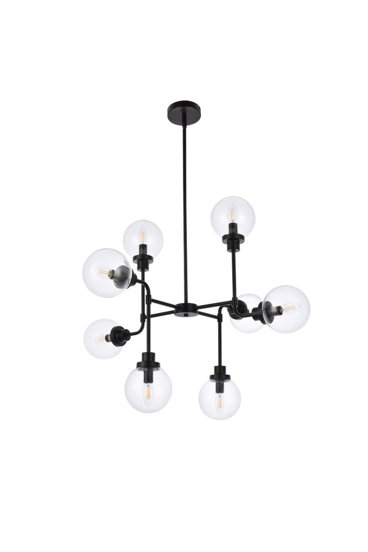8 Lights Pendant In Black With Clear Shade