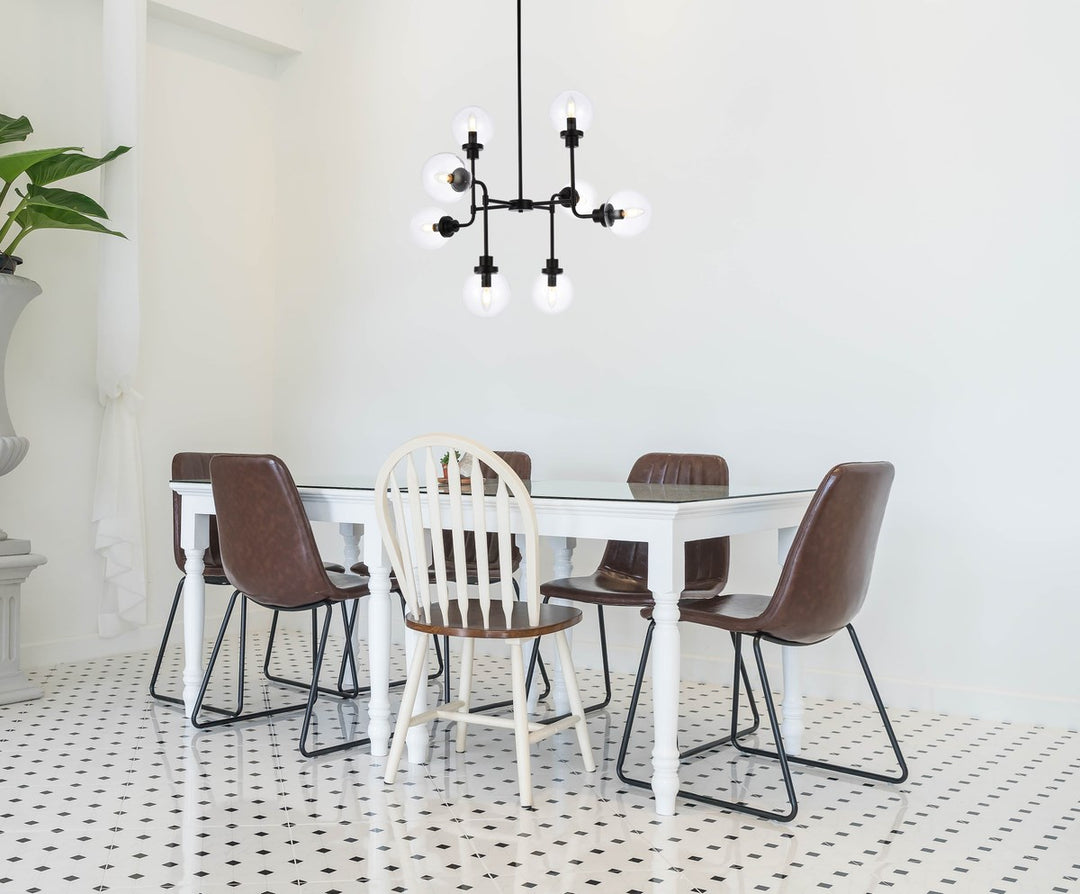 8 Lights Pendant In Black With Clear Shade