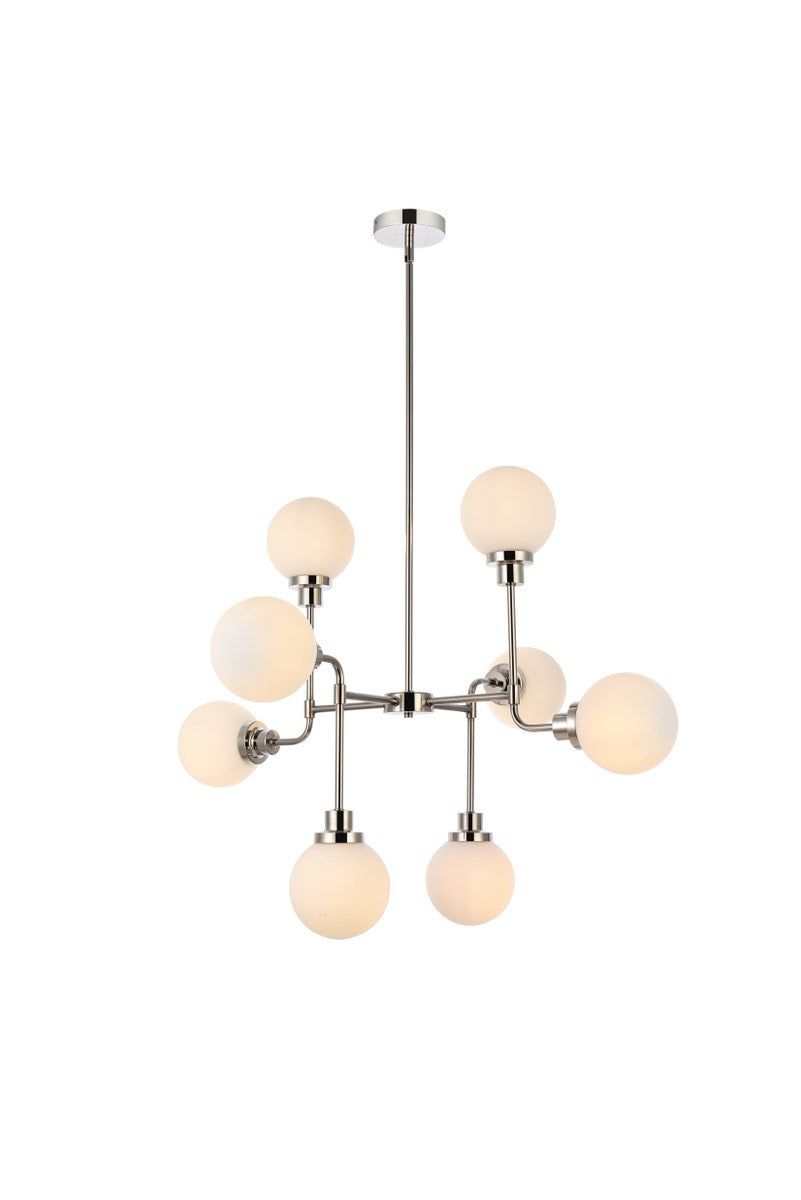 8 lights pendant in polished nickel with frosted shade by Living District