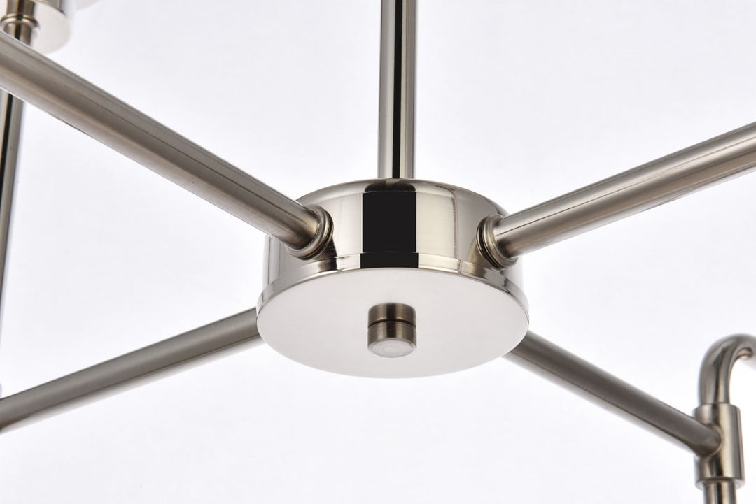 8 lights pendant in polished nickel with frosted shade