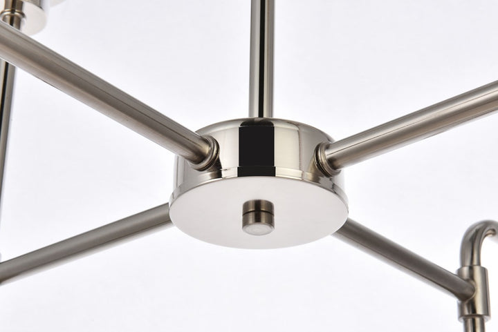8 lights pendant in polished nickel with frosted shade