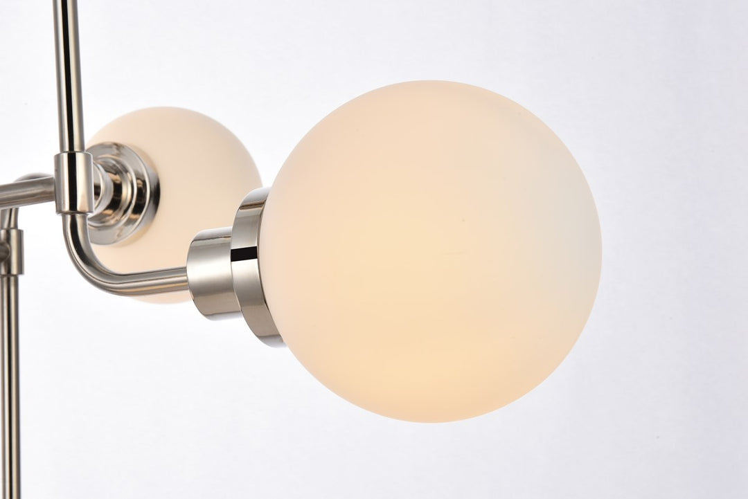 8 lights pendant in polished nickel with frosted shade