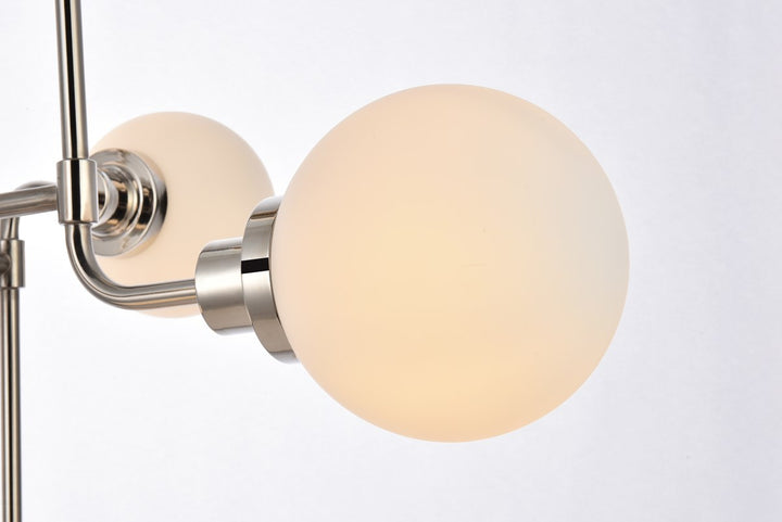 8 lights pendant in polished nickel with frosted shade