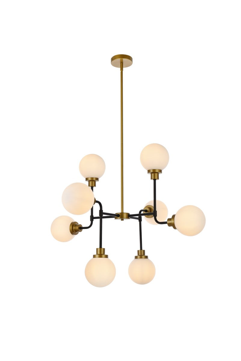 8 Lights Pendant In Black With Brass With Frosted Shade by Living District