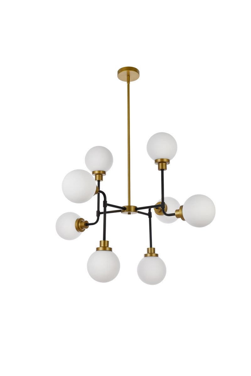 8 Lights Pendant In Black With Brass With Frosted Shade