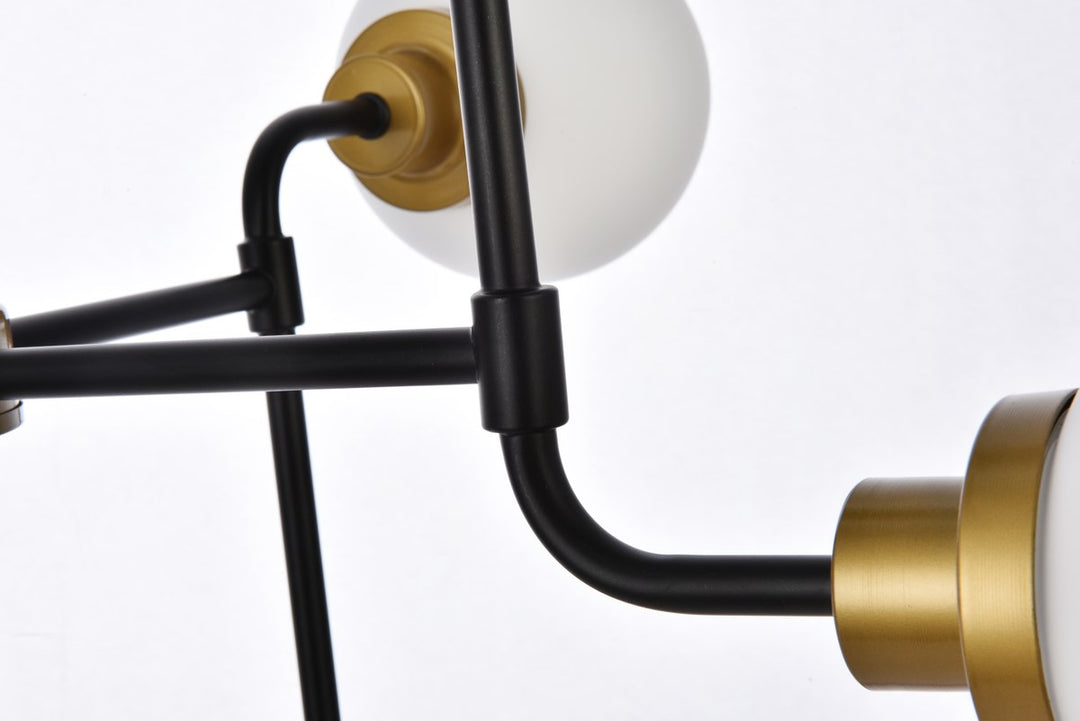 8 Lights Pendant In Black With Brass With Frosted Shade