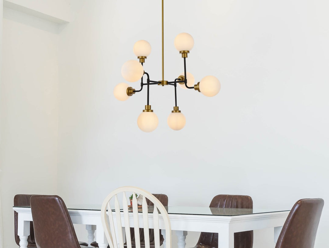 8 Lights Pendant In Black With Brass With Frosted Shade
