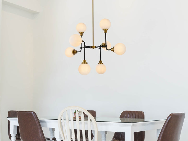 8 Lights Pendant In Black With Brass With Frosted Shade