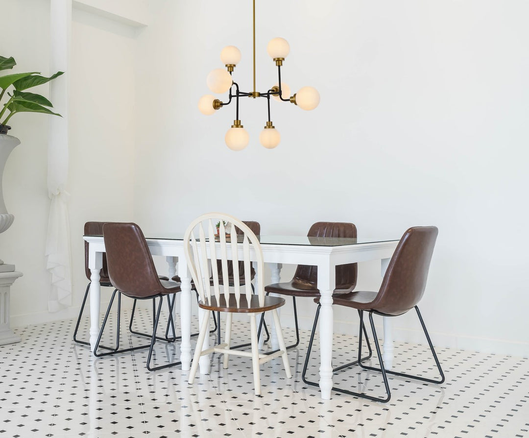 8 Lights Pendant In Black With Brass With Frosted Shade