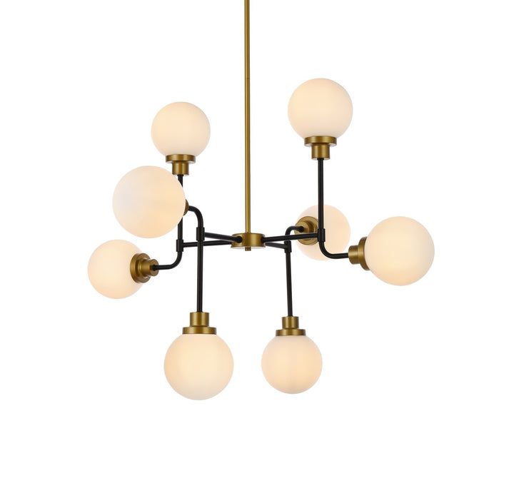 8 Lights Pendant In Black With Brass With Frosted Shade