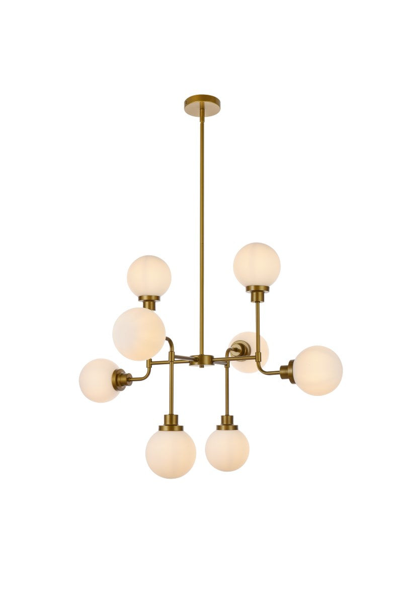 8 Lights Pendant In Brass With Frosted Shade by Living District