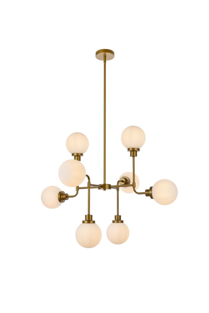 8 Lights Pendant In Brass With Frosted Shade by Living District